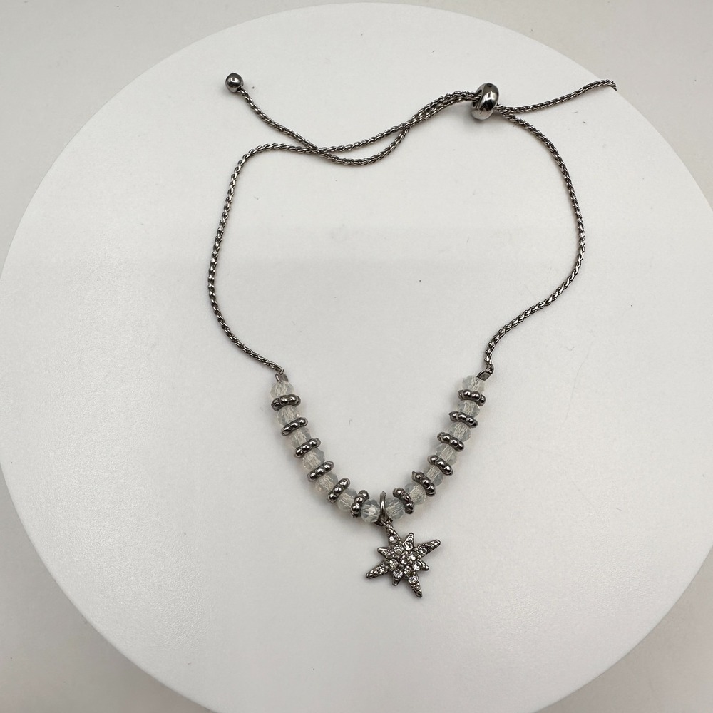 Vintage 80s Adjustable Silver Star Beaded Bono Bracelet Statement Jewelry